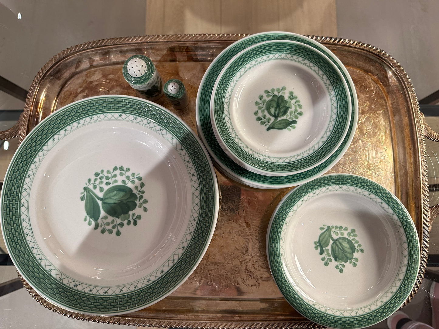 1960s Royal Copenhagen Green Tranquebar Faience Dinner Set