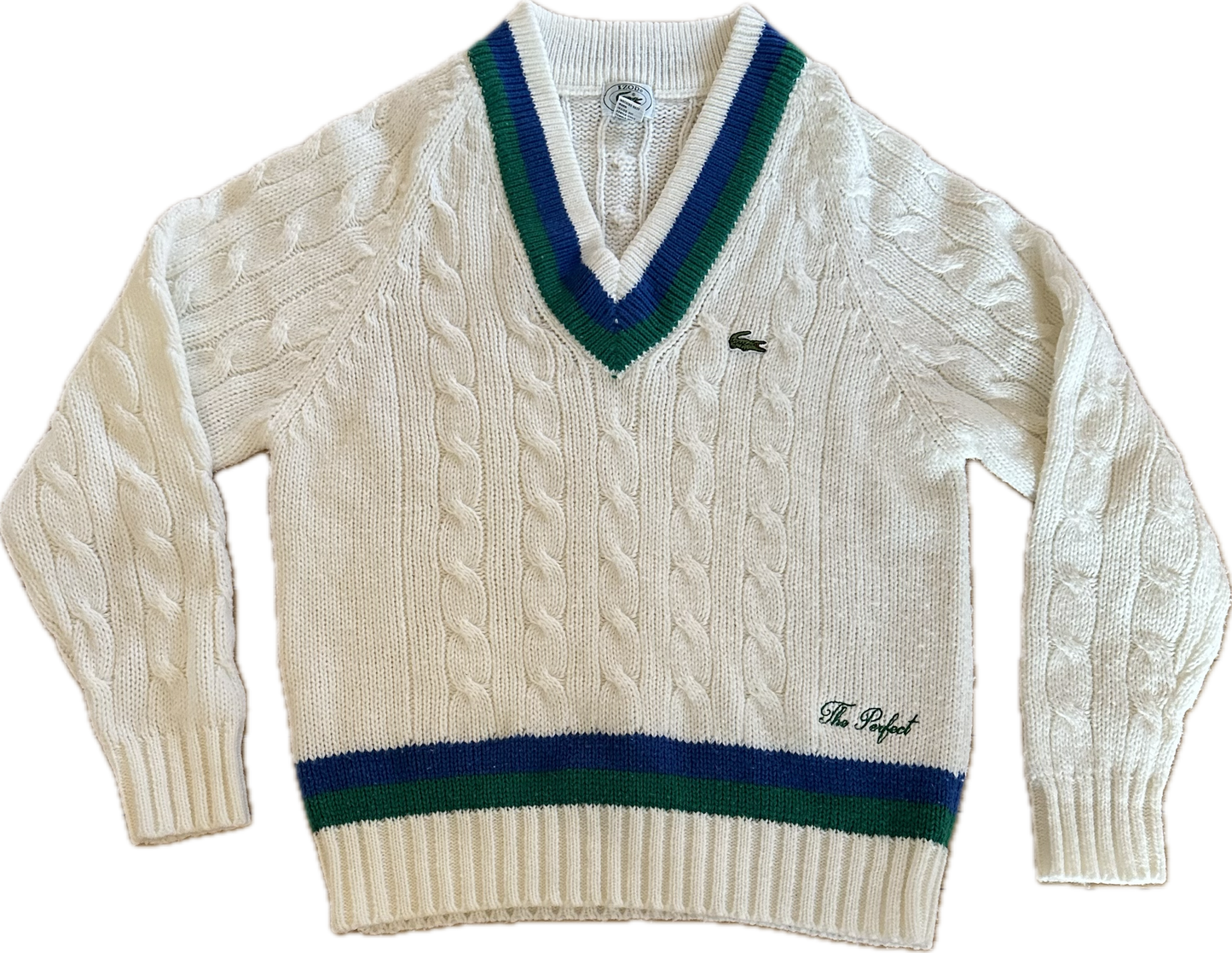 The Perfect Green and Blue Stripe Lacoste Tennis Sweater