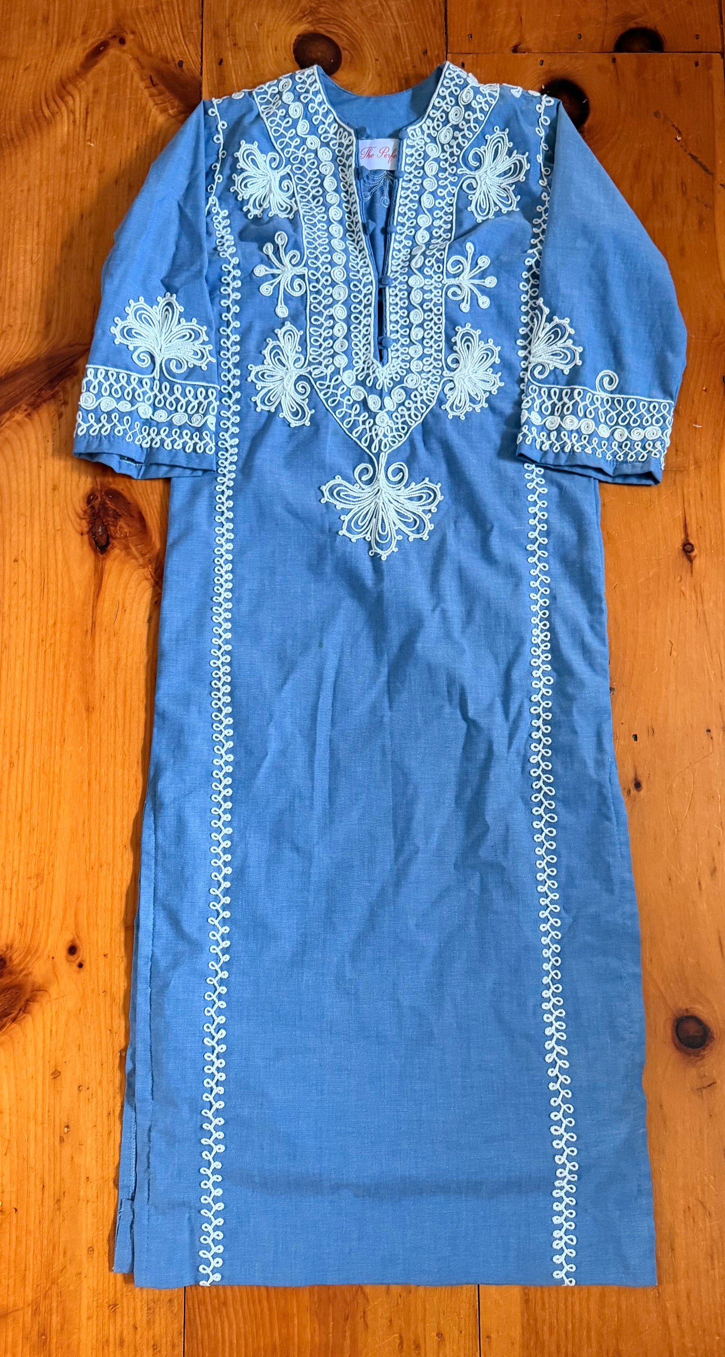 70s Embroidered Longsleeved Chambray Caftan