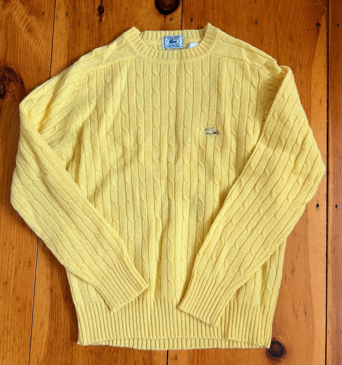 80s Lacoste Daffodil Yellow Cableknit Sweater