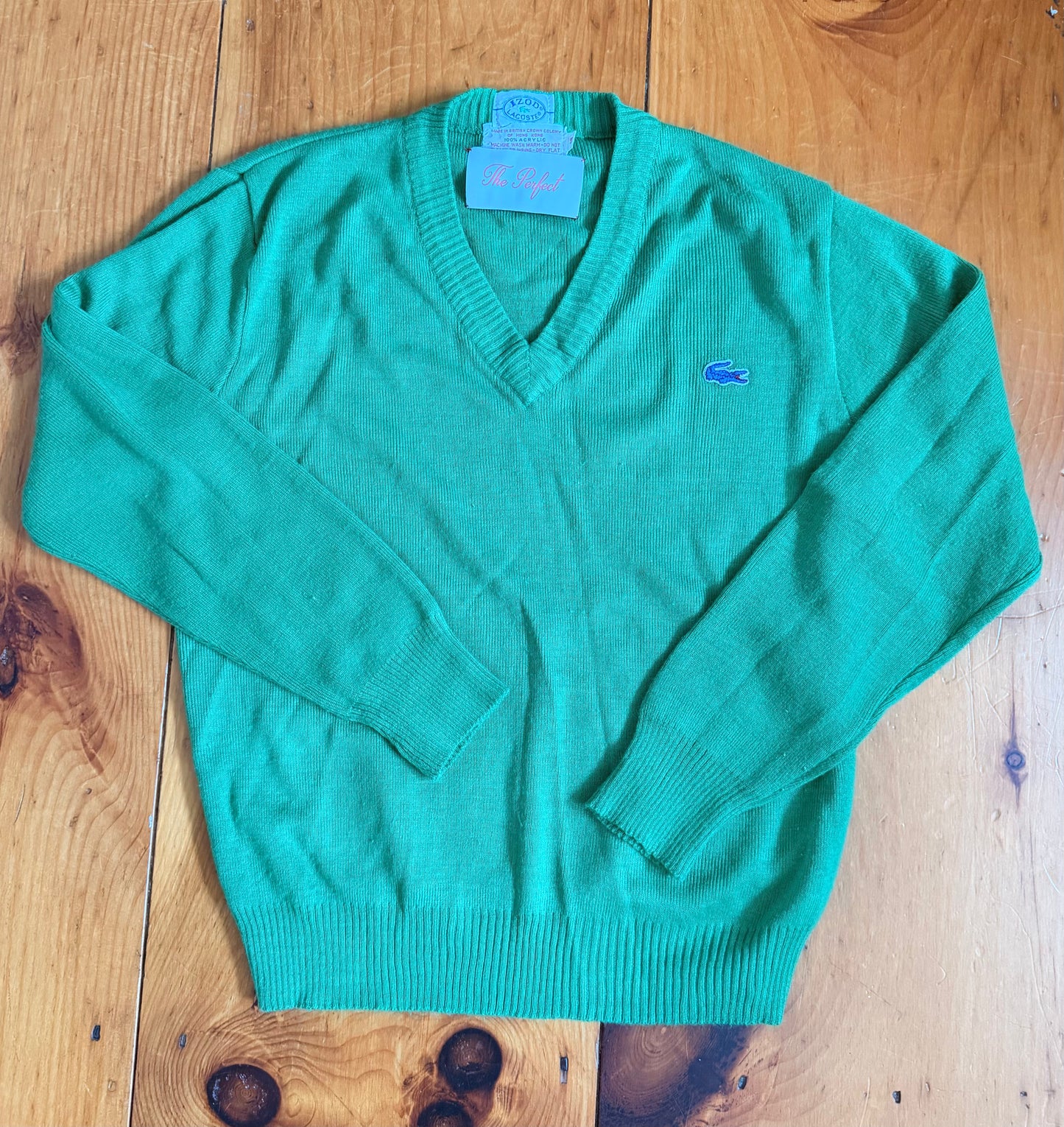 80s Lacoste Green Vneck Sweater