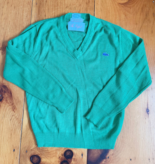 80s Lacoste Green Vneck Sweater