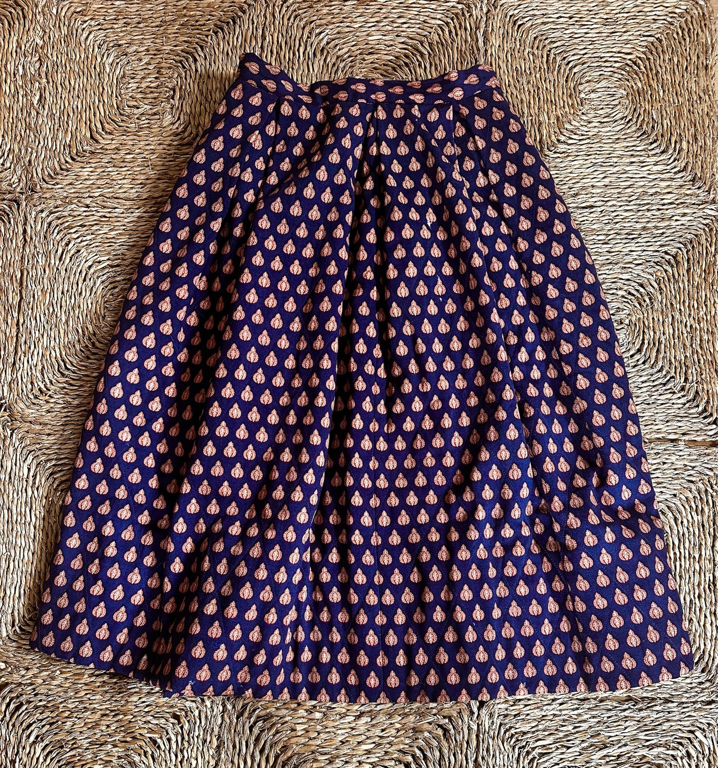 Pierre Deux Quilted Wool Pleated Midi Skirt