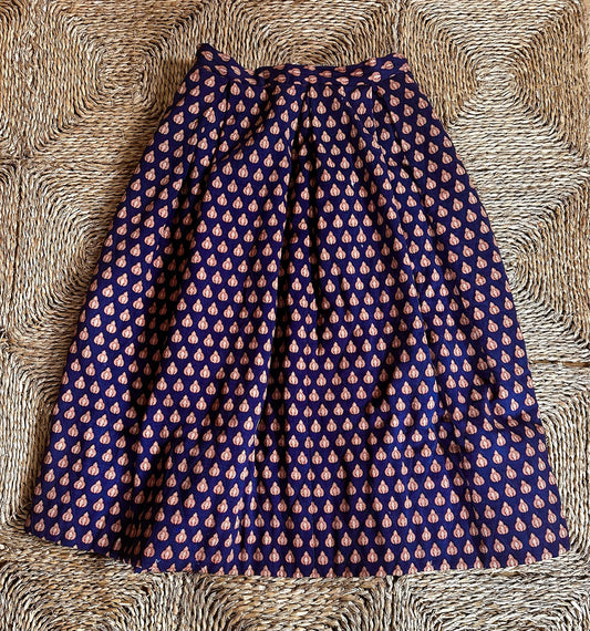 Pierre Deux Quilted Wool Pleated Midi Skirt