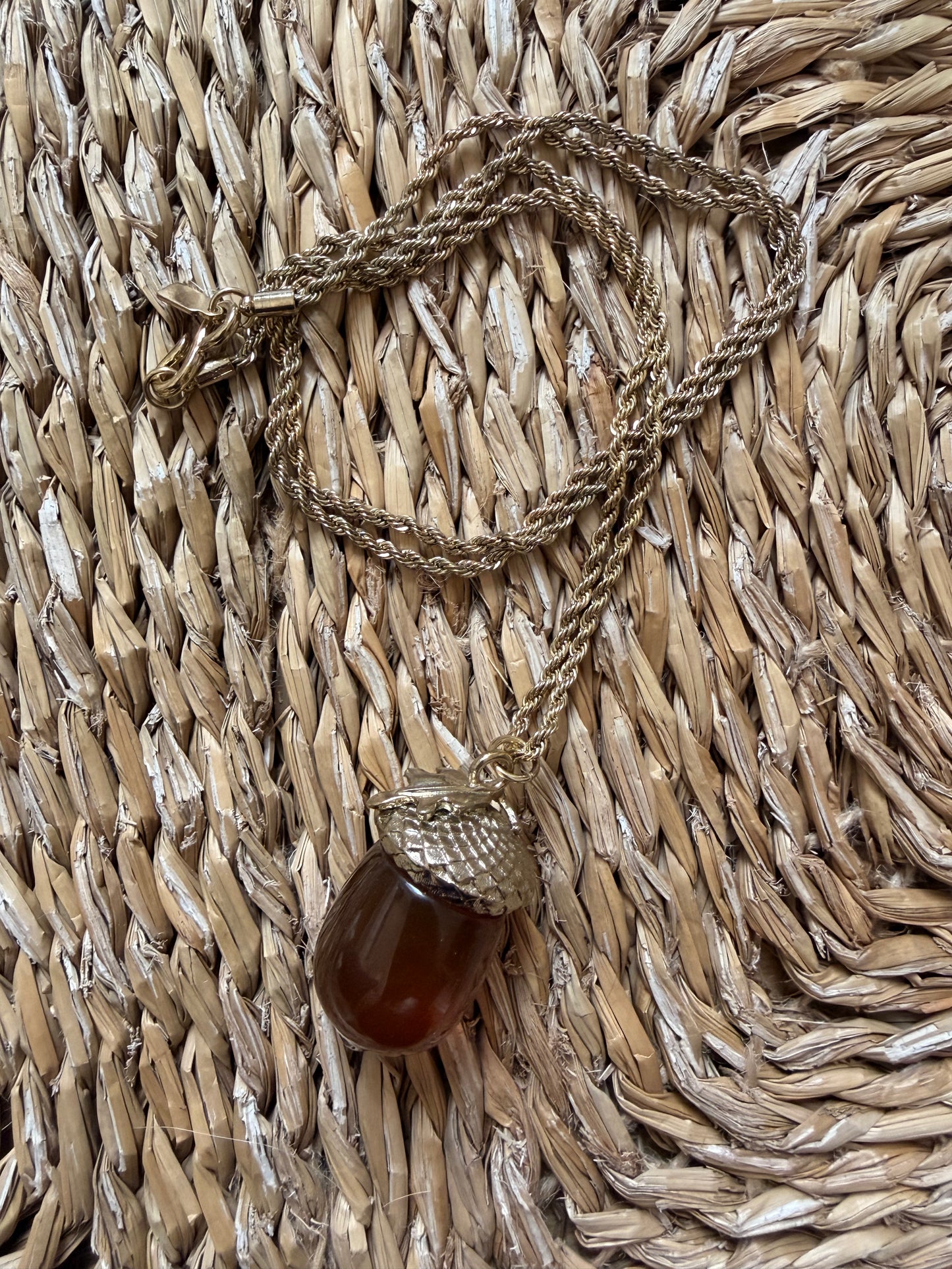Faux Amber Acorn Pendant Necklace