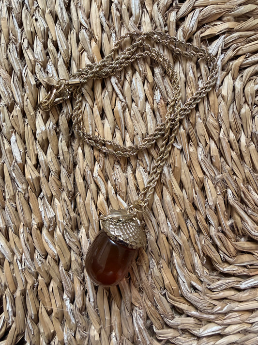 Faux Amber Acorn Pendant Necklace