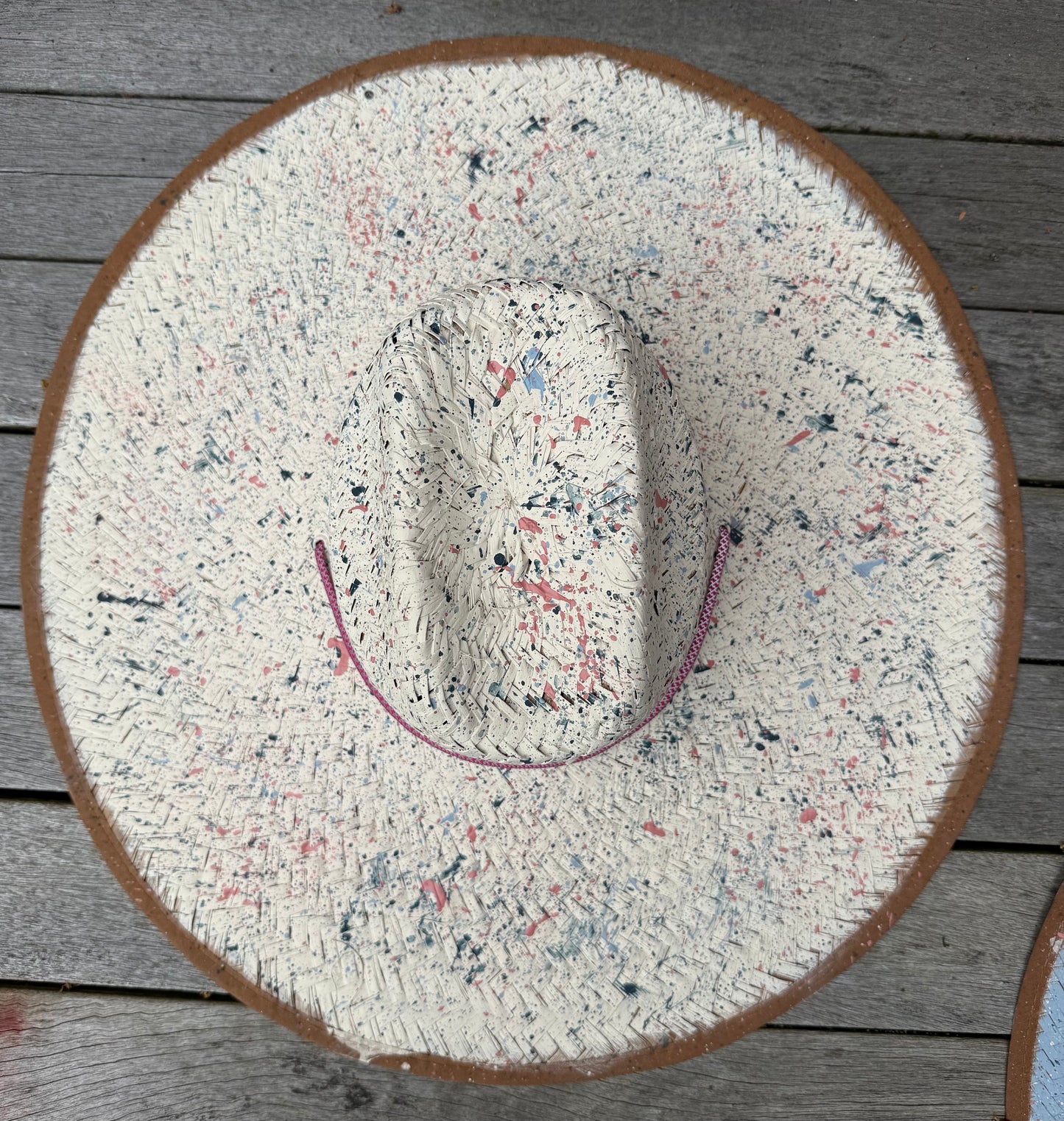 The Perfect White Splatter-painted  Extra-wide Brim Lifeguard Hat