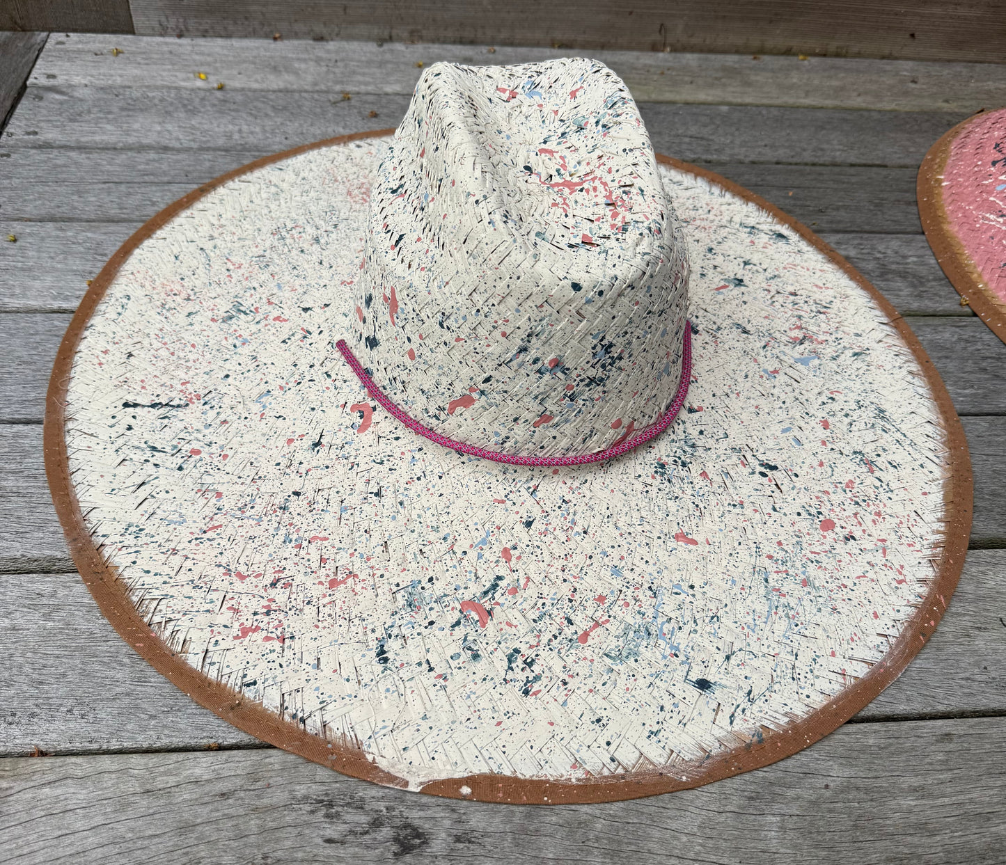 The Perfect White Splatter-painted  Extra-wide Brim Lifeguard Hat