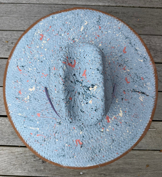 The Perfect Light Blue Splatter-painted  Extra-wide Brim Lifeguard Hat