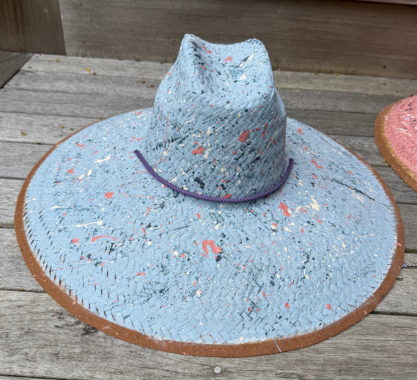 The Perfect Light Blue Splatter-painted  Extra-wide Brim Lifeguard Hat