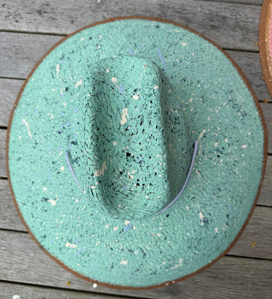 The Perfect Turquoise Red Splatter-painted  Extra-wide Brim Lifeguard Hat