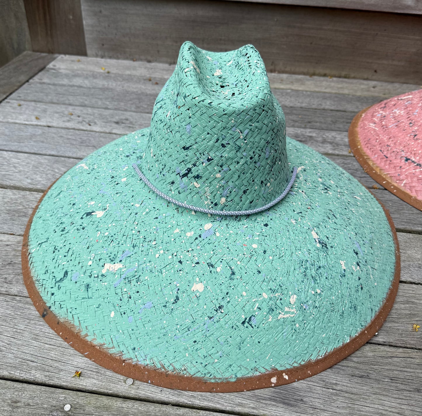The Perfect Turquoise Red Splatter-painted  Extra-wide Brim Lifeguard Hat