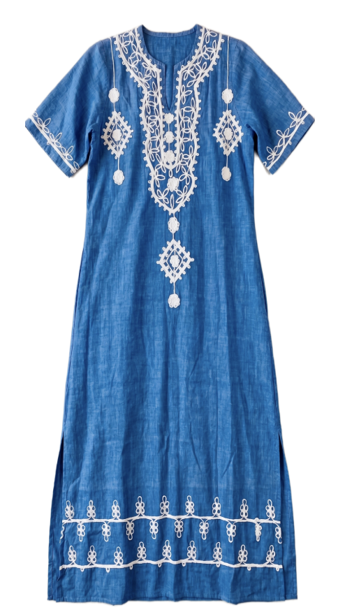 70s Embroidered Chambray Caftan
