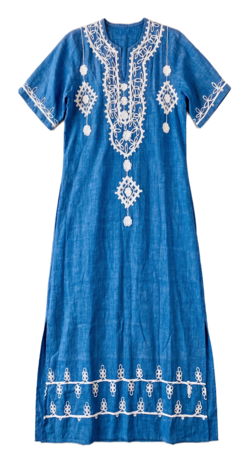 70s Embroidered Chambray Caftan