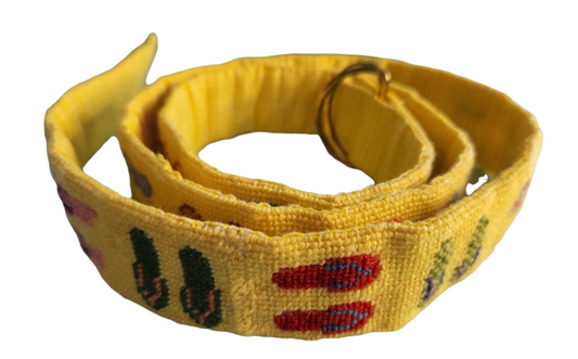 Yellow Needlepoint Belt with Flip-Flops