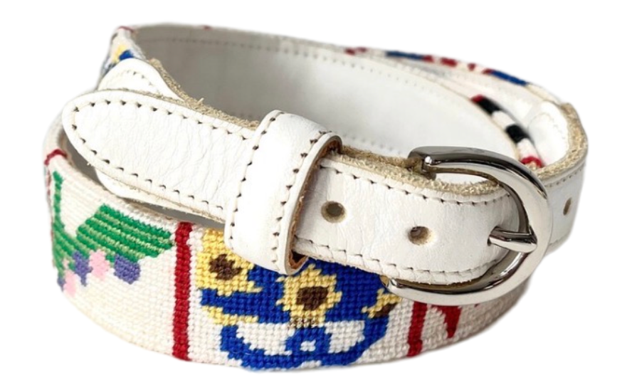 Ivory Needlepoint Belt with Handbags and Heels