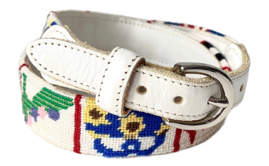 Ivory Needlepoint Belt with Handbags and Heels
