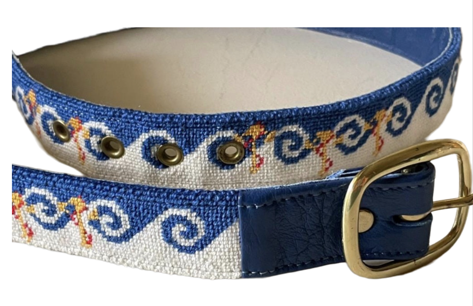 Needlepoint Belt with Waves and Anchors