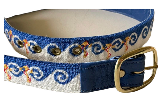 Needlepoint Belt with Waves and Anchors